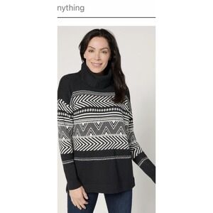 Denim & Co. Women's Long Sleeve New Jacquard Tunic Sweater Size LP Turtle Neck